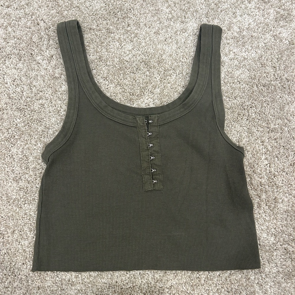 Aerie Dark Green Ribbed Tank Top